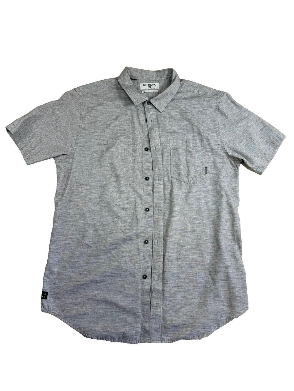 Billabong All Day Helix Mens Large Gray Short Sleeve Button Front Shirt Stretch